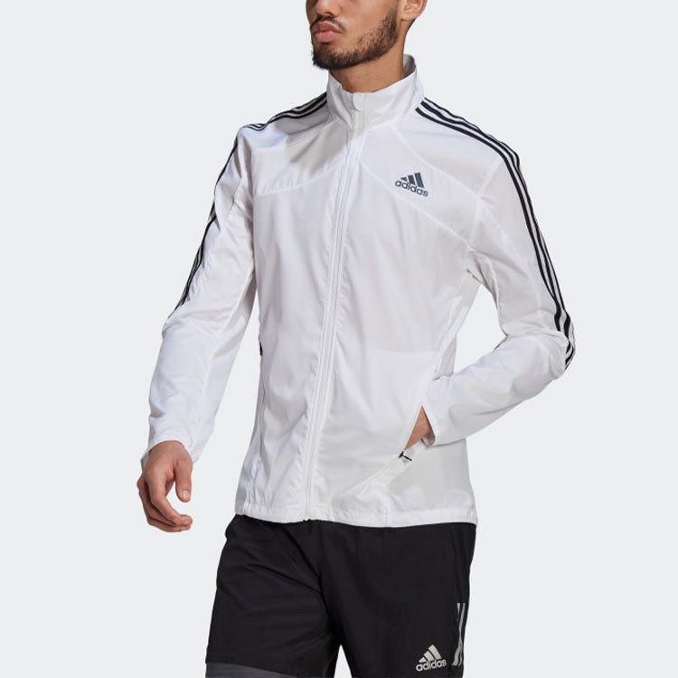 Men's adidas Marathon Jkt Logo Stripe Stand Collar White Jacket GK6111