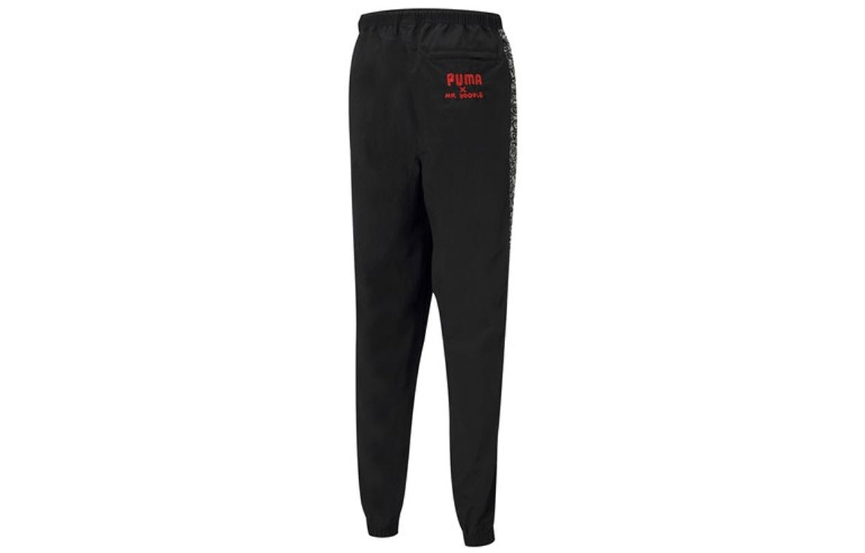 PUMA x Mr Doodle Crossover Sports Graffiti Drawstring Woven Long Pants Black 598684-01