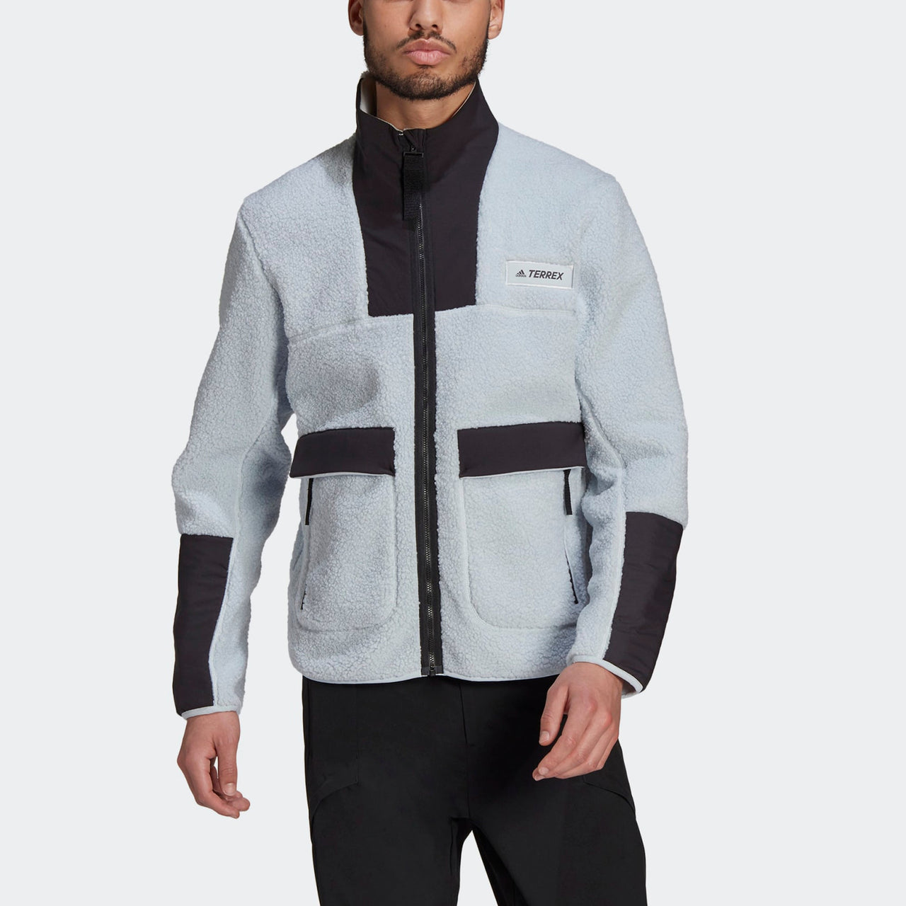 adidas Terrex Outdoor logo Sports Fleece Stand Collar Jacket Light Blue GI7381