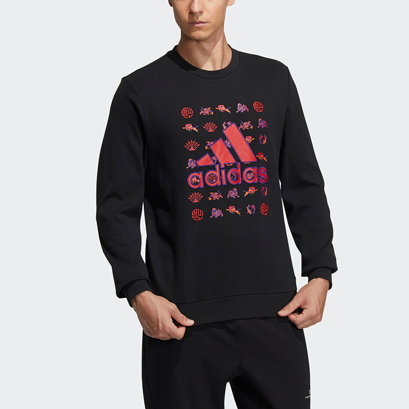 adidas Cny Gfx Swt Un Logo Printing Round Neck Pullover Sports Black GR2125