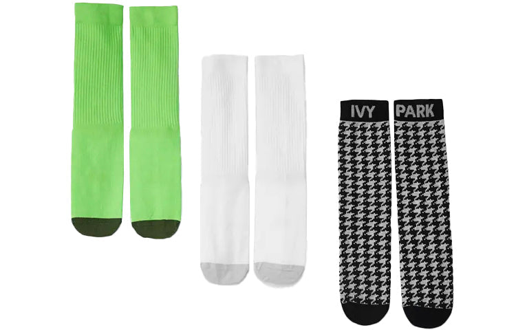adidas originals x IVY PARK Crossover Contrasting Colors Logo Sports Mid Calf Socks 3 Pairs White / Gray / Green HM2598