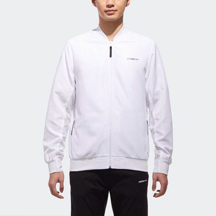 adidas neo Solid Color Casual Zipper aviator Jacket White DN7379