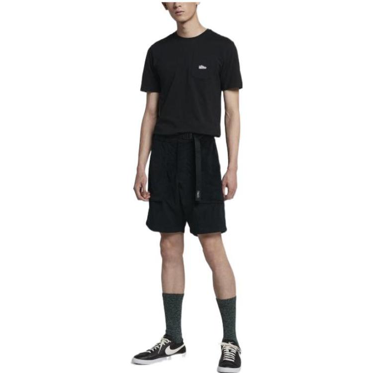 Men's Nike Solid Color Big Pocket Design Adjustable Belt Sports Straight Shorts Black AA1076-010