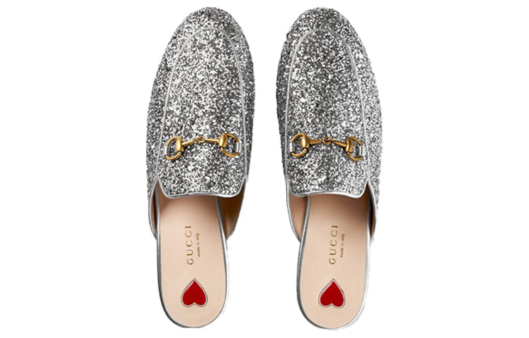 (WMNS) Gucci Princetown Glitter Slippers 'Silver Metallic' 432773-KSP20-8106