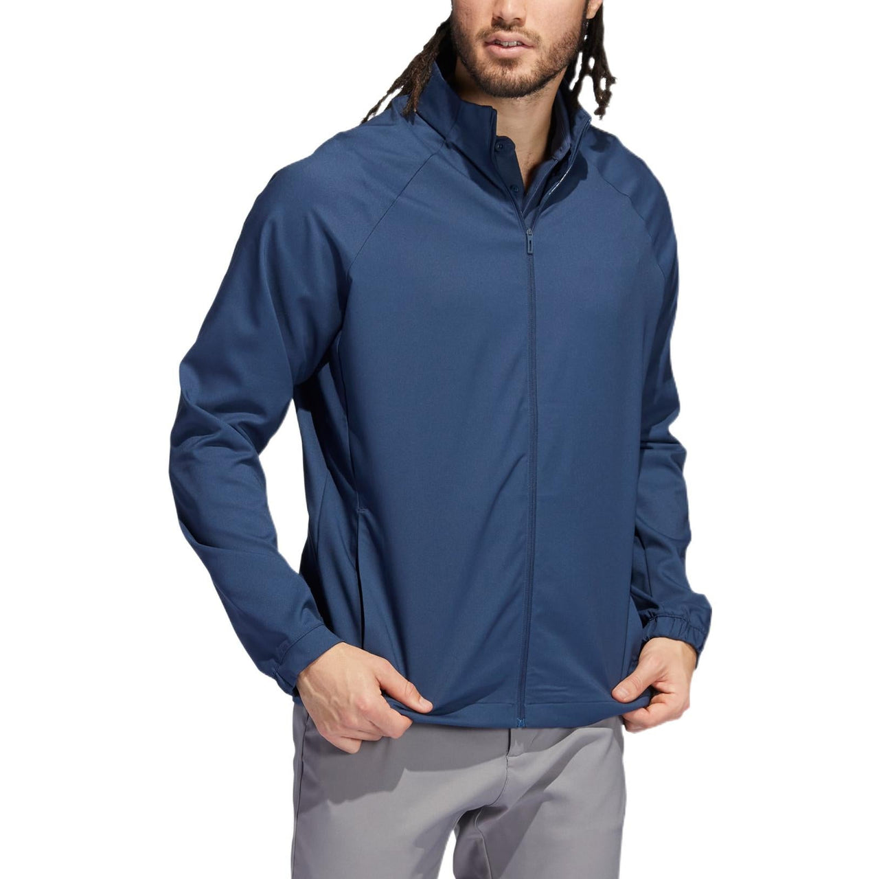 Men's adidas Cr Nvlty Vstl J Solid Color Logo Zipper Stand Collar Jacket Navy Blue H56796