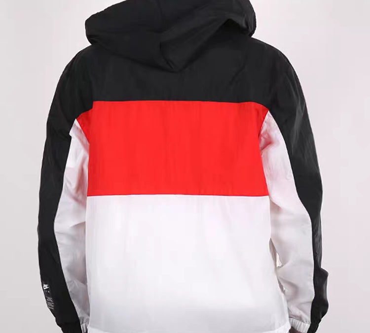 Nike hooded Woven Colorblock Casual Sports Jacket Red Black White Splicing CJ4857-011