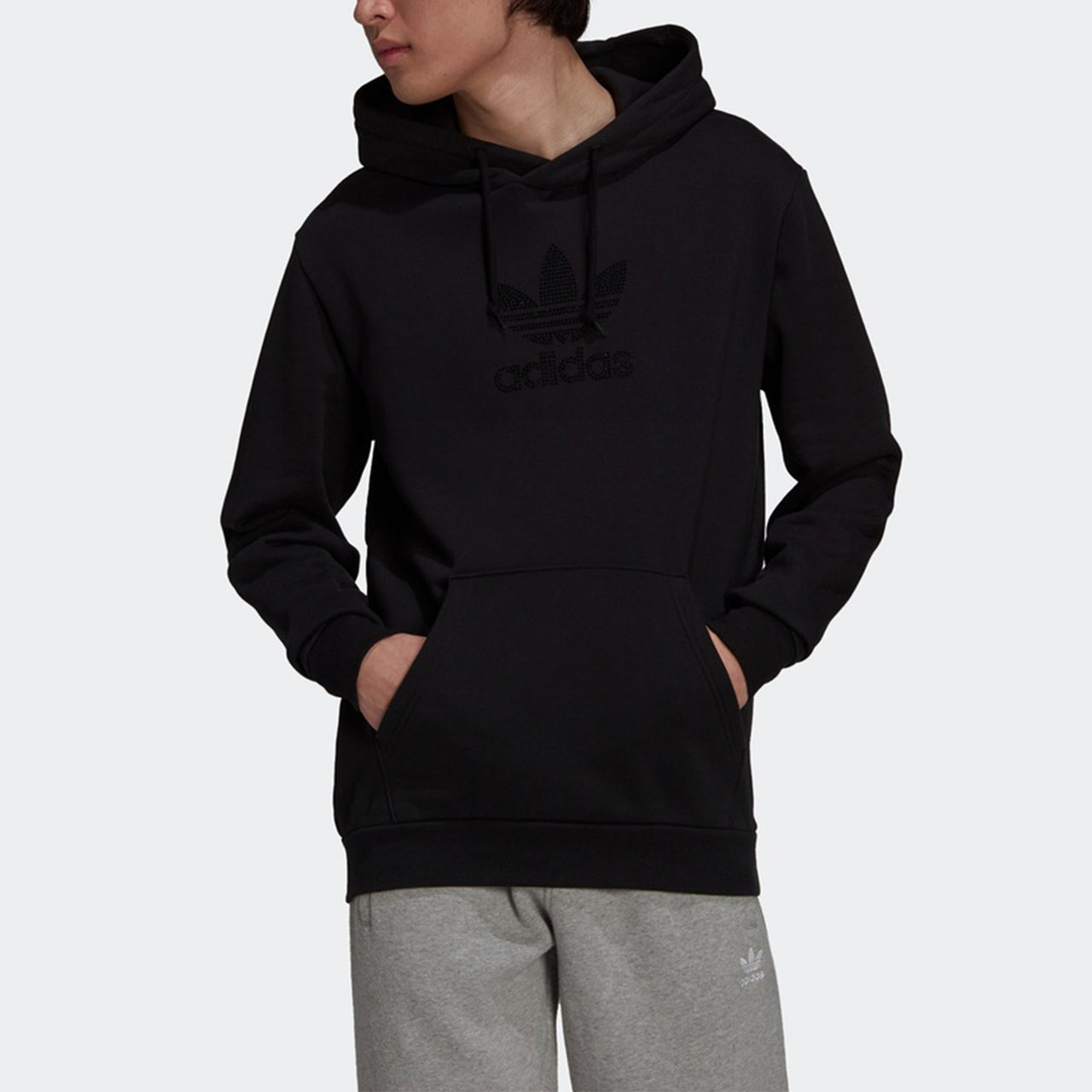 Men's adidas originals Tref Rhinest Hd Studded Logo Sports Pullover Black GN3648