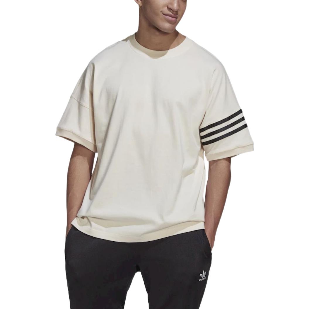 Men's adidas originals SS22 Stripe Casual Sports Short Sleeve White T-Shirt HM1874