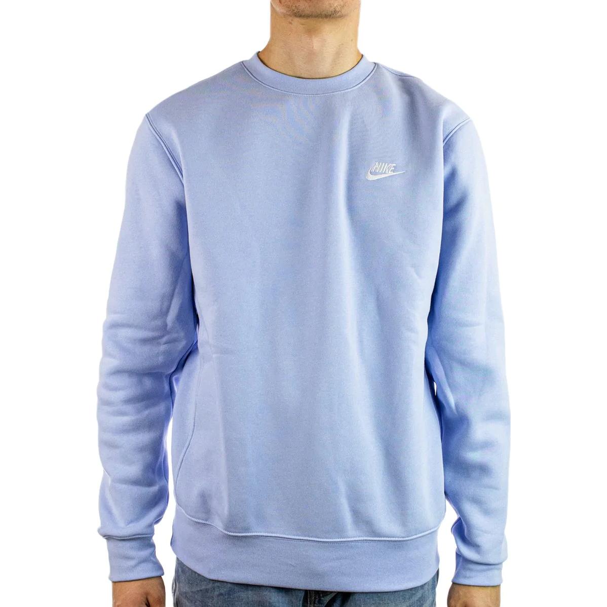 Nike Sportswear Club Fleece Solid Color Logo Embroidered Round Neck Long Sleeves Light Blue BV2662-548