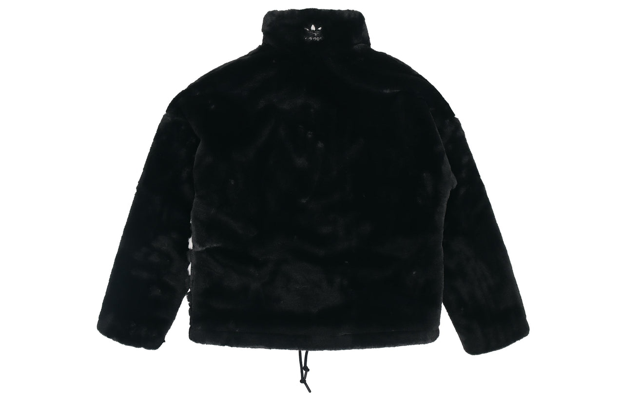 Men's adidas originals Contrasting Colors Large Logo Loose Stand Collar Sports Jacket Black HC0323