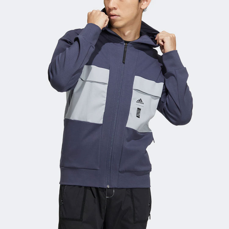 Men's adidas Martial Arts Series Splicing Color Block Sports Hooded Jacket Deep Navy Blue HE5139