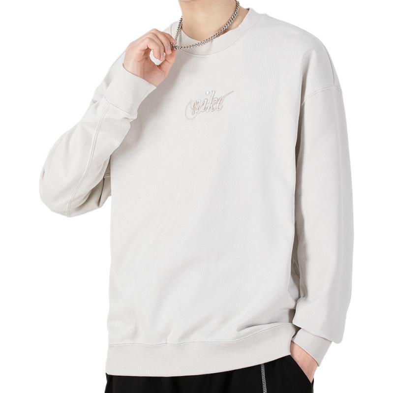 Men's Nike Embroidered Logo Solid Color Sports Round Neck Pullover White DR7836-104