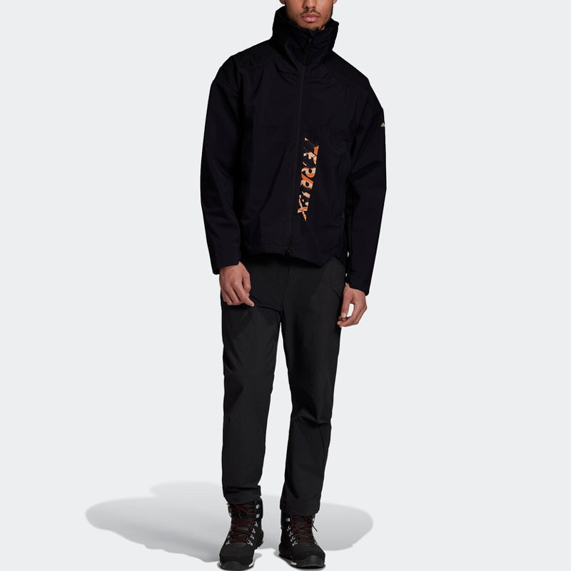 adidas Logo Stand Collar Sports Hooded Jacket Black FT9676
