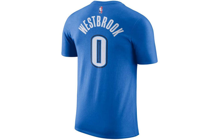 Men's Nike Thunder No. 0 Russell Westbrook Casual Sports Breathable Basketball Short Sleeve Blue T-Shirt 870796-403