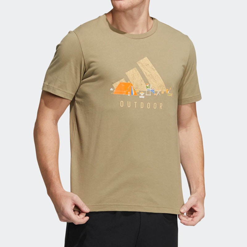 Men's adidas Solid Color Round Neck Short Sleeve Green T-Shirt HE7359