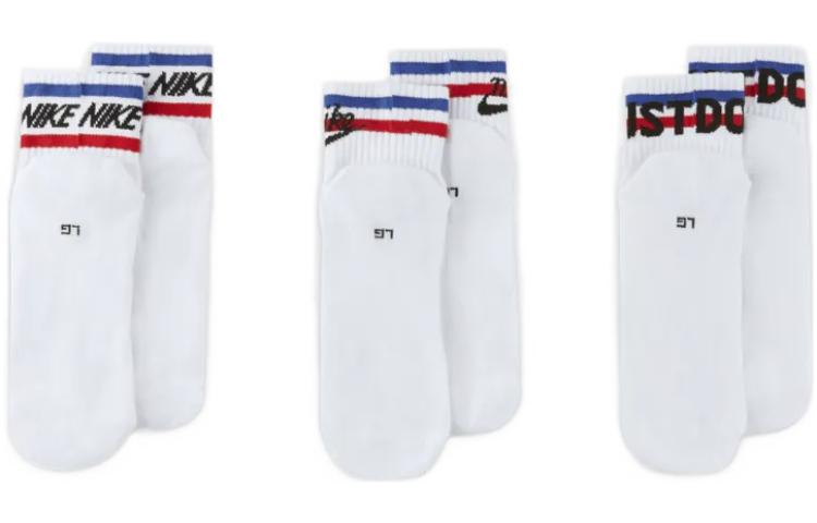 Nike Everyday Ankle Alphabet Logo Pattern Casual Sports Socks 3 Pairs White DX5080-100