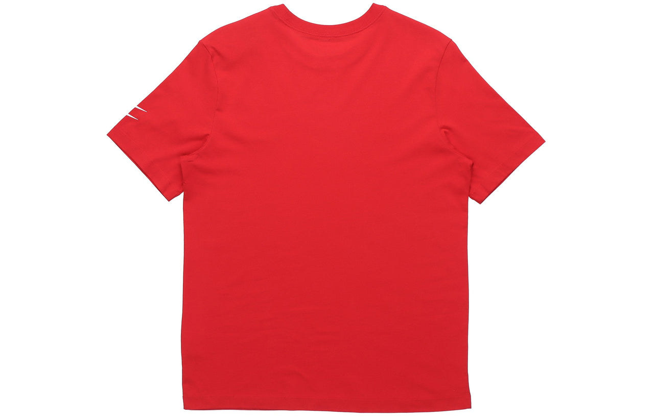 Nike Swoosh Logo Printing Knit Round Neck Short Sleeve Red DB5858-657