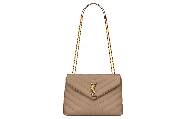 SAINT LAURENT LOULOU Calfskin Portable Crossbody Bag, Shoulder Bag Women's Gray Brown
