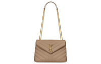SAINT LAURENT LOULOU Calfskin Portable Crossbody Bag, Shoulder Bag Women's Gray Brown