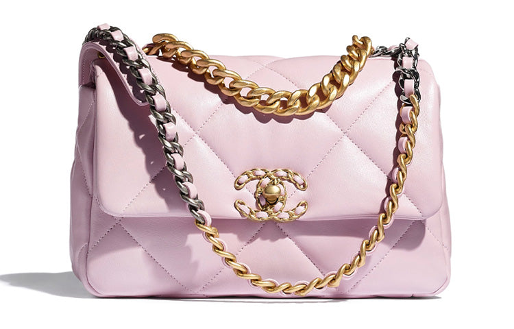 CHANEL 19Bag Lambskin Flap Bag, Shoulder Bag, Crossbody Bag Women's Light Pink Red/Gold/Silver