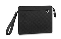 LOUIS VUITTON Standing Leather Cow Leather Patchwork Trim Clutch Regular Men's Black