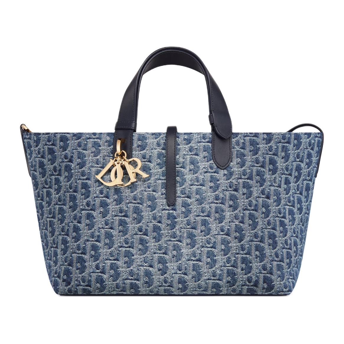 DIOR Oblique Jacquard Fabric One Shoulder Handbags Medium Size Women's Blue