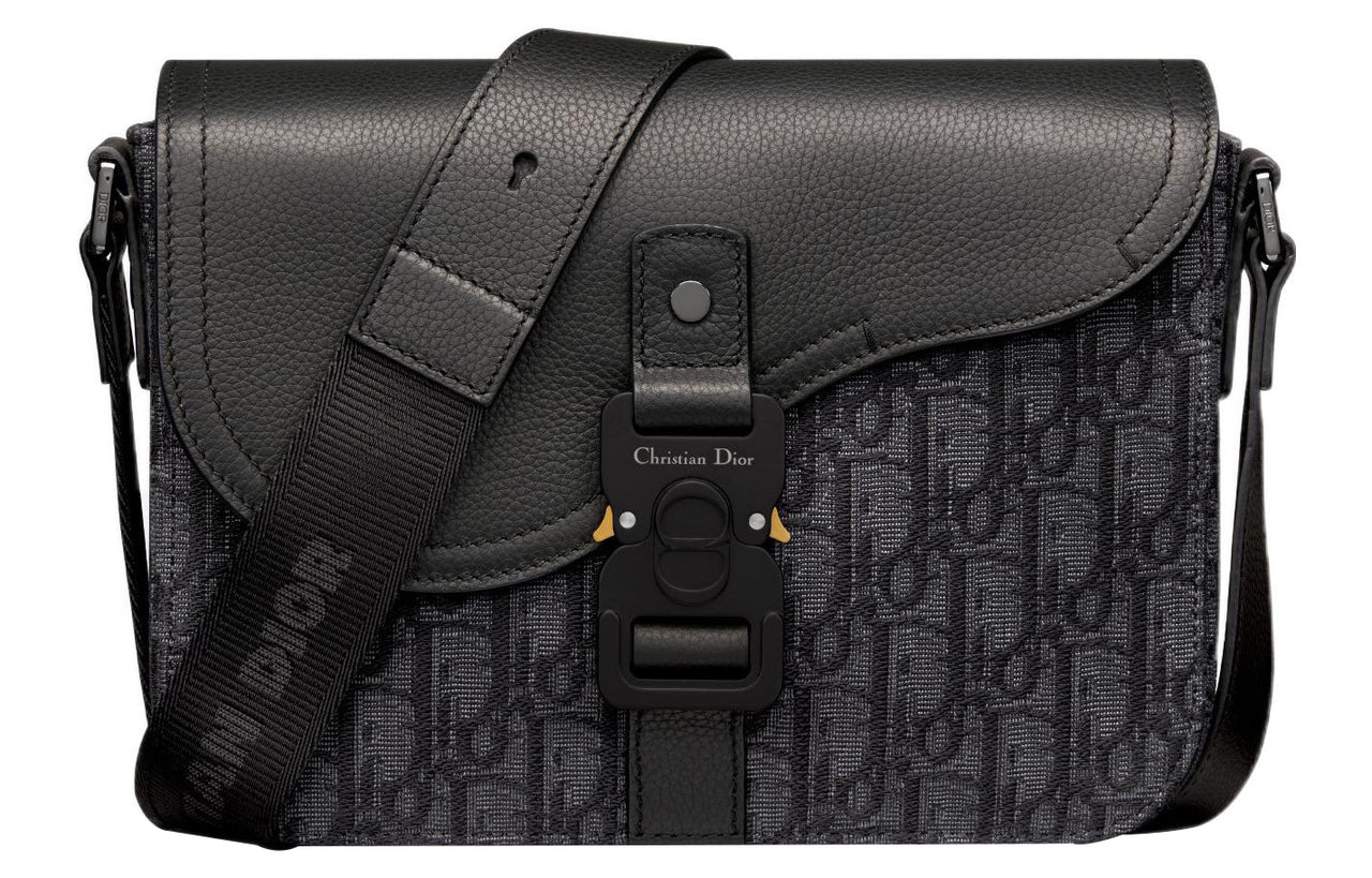DIOR Grained Calfskin Saddle Bag, Messenger Bag, Crossbody Bag, Shoulder Bag Men's Black