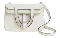 HERMES Halzan Clemence Bullock Leather Horse Shoe Bag Handbag Shoulder Bag Crossbody Bag Women's White Green