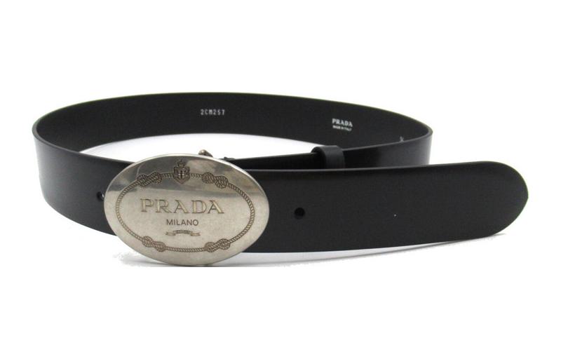 PRADA Leather Belts Men's Black Width  4CM