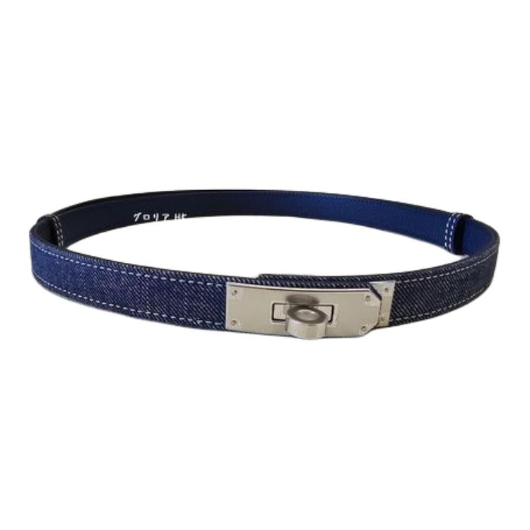 HERMES Jeans/Epson Belt Women's Blue Width 1.8CM