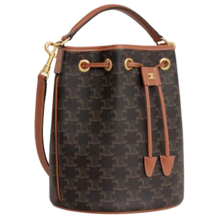 CELINE Triomphe Canvas And Calfskin Crossbag Bucket Bag Women's Brown