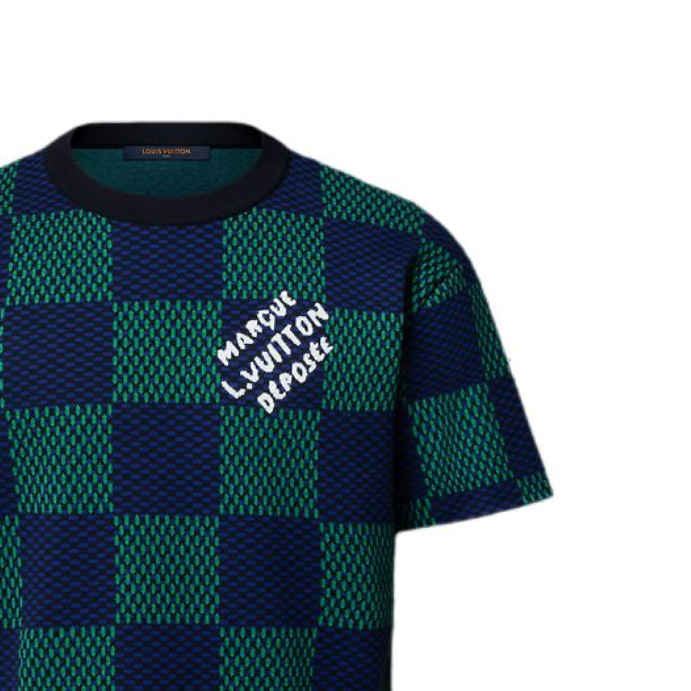 LOUIS VUITTON Jacquard Damier Short-Sleeved Cotton Crewneck