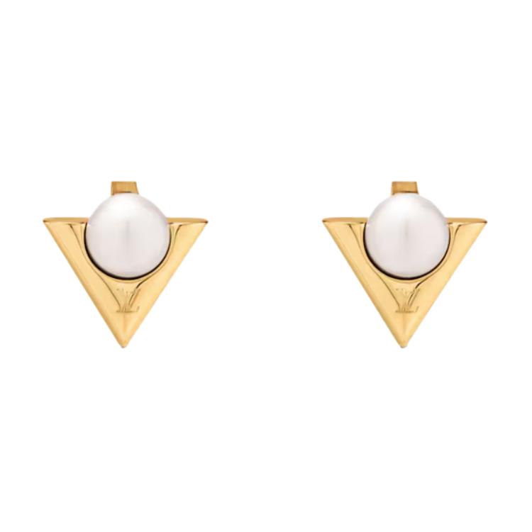 LOUIS VUITTON Resin Pearls Earrings Women's Gold/White