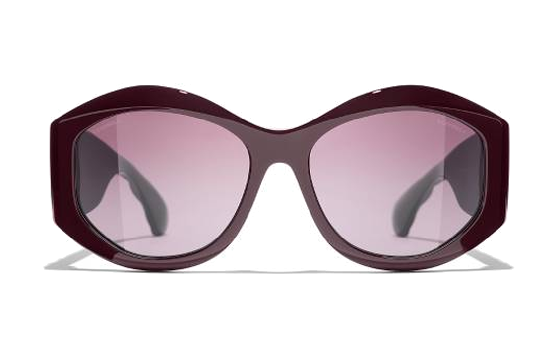 CHANEL Acetate Irregular Shape Sunglasses Women's Red Brown