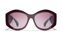 CHANEL Acetate Irregular Shape Sunglasses Women's Red Brown