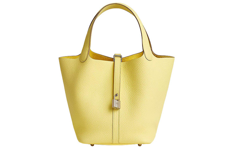 HERMES Picotin Lock Clemence Calfskin Bucket Bag Handbag 22 Women's 0Y Limoncello Lemon Wine Yellow