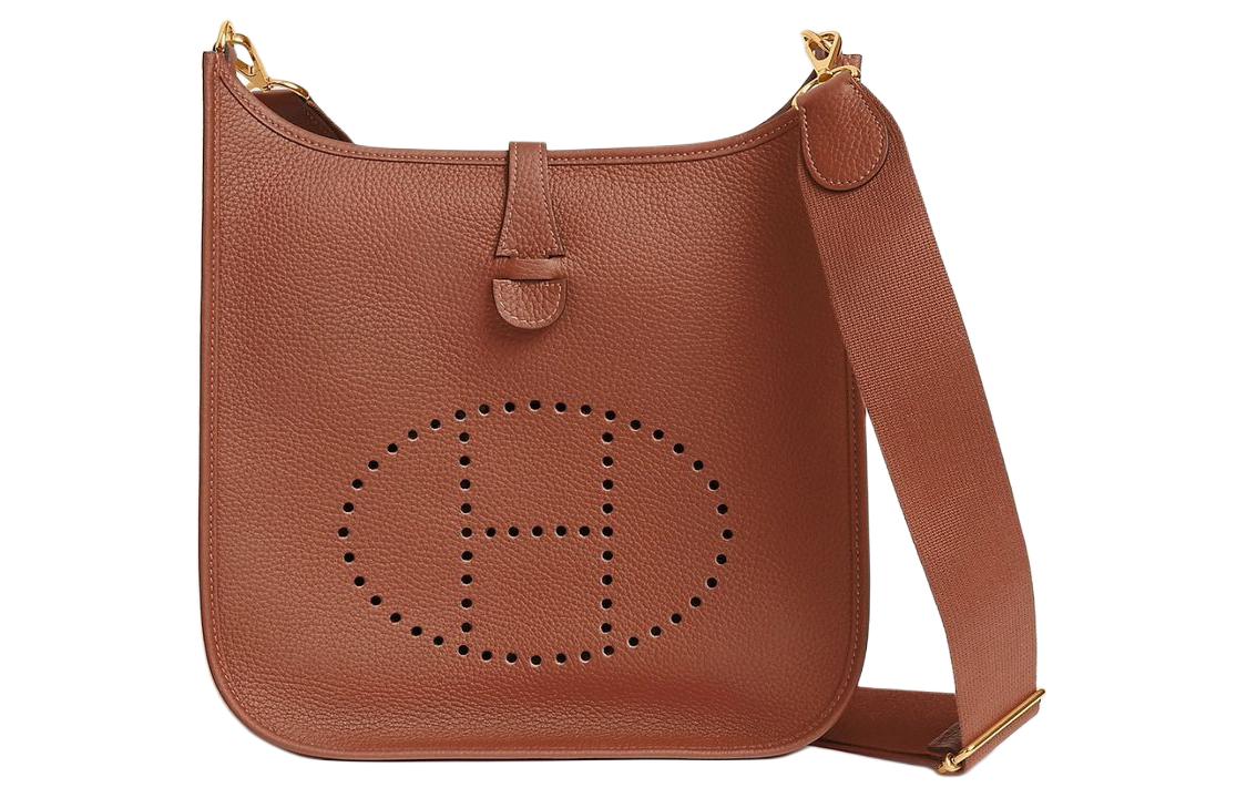 HERMES Evelyne Clemence Bullock Leather Crossbody Bag Shoulder Bag Women's 6C Copper Pumpkin With Red Copper Accents