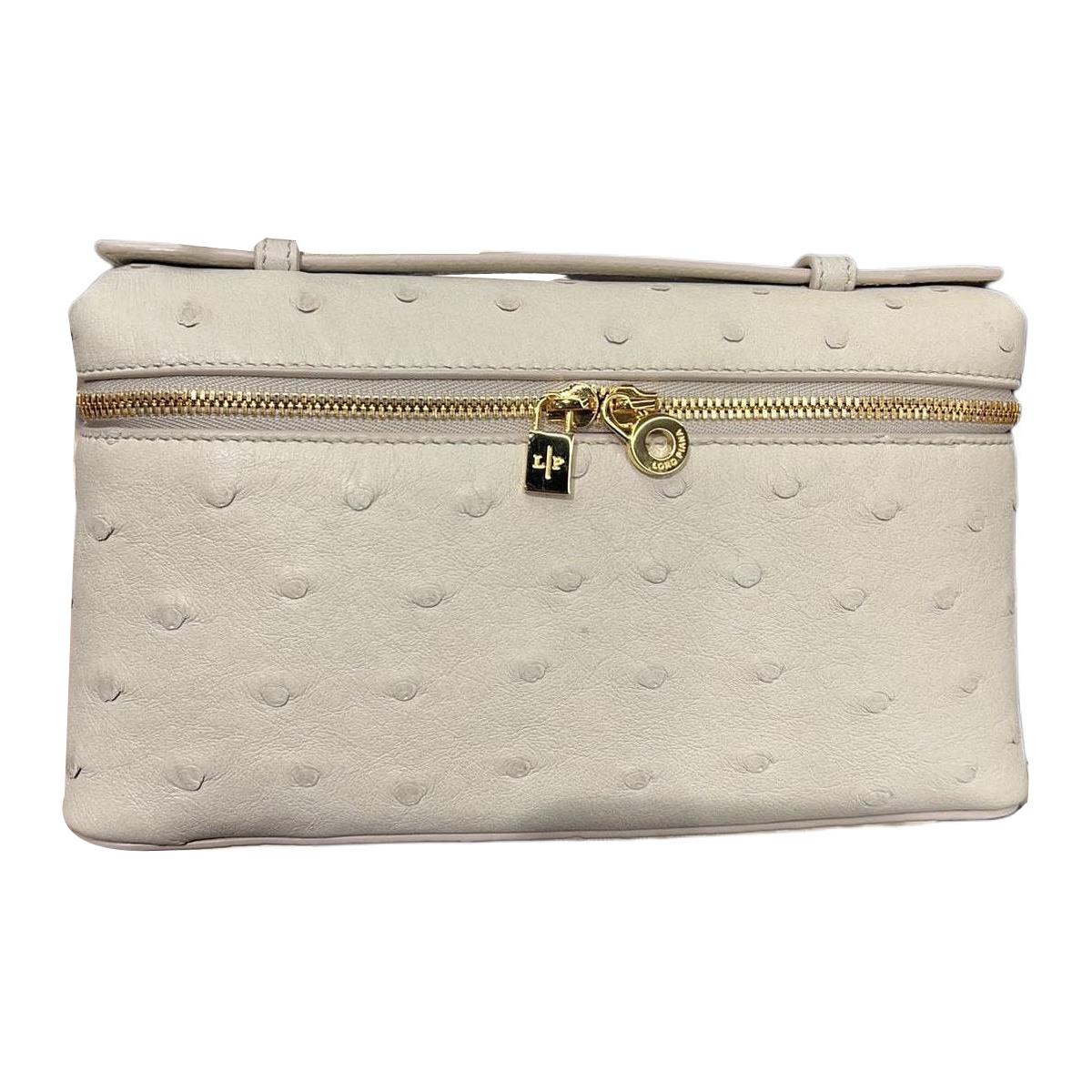 Loro Piana Ostrich Leather Crossbody One Shoulder Handbags Women's Ecru