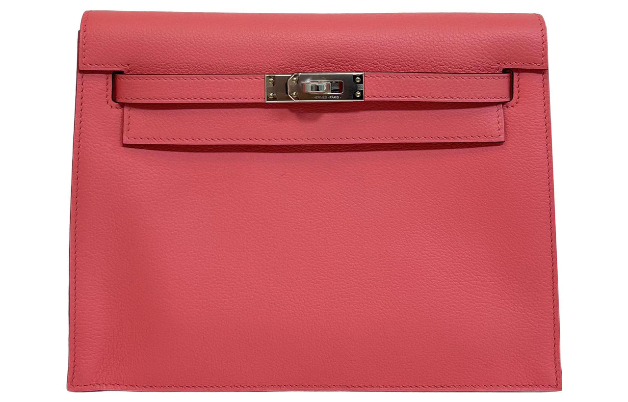 HERMES Kelly Danse Evercolor Leather One Shoulder Crossbody Clutch Regular Women's Summer Pink & Titan Green