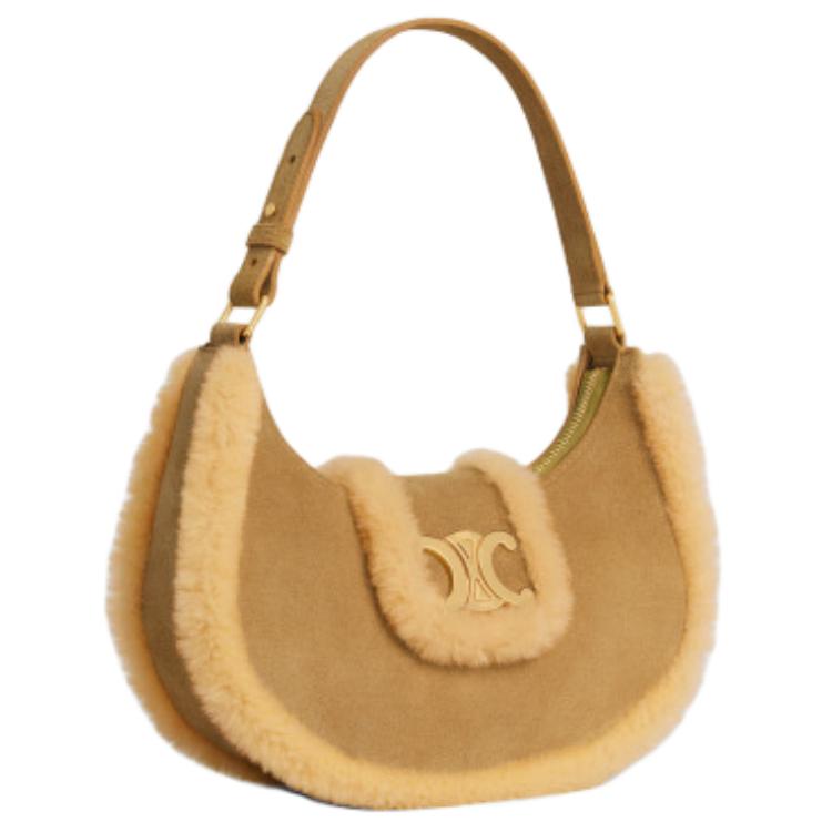 CELINE Cow Leather One Shoulder Handbag Medium Size Women's Natural