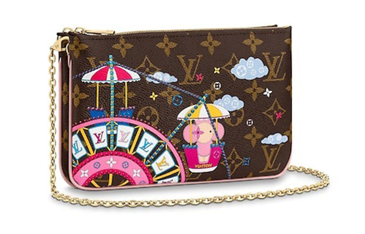 LOUIS VUITTON Double Zip Pochette Monogram Vivienne Holiday Rose Ballerine Pink