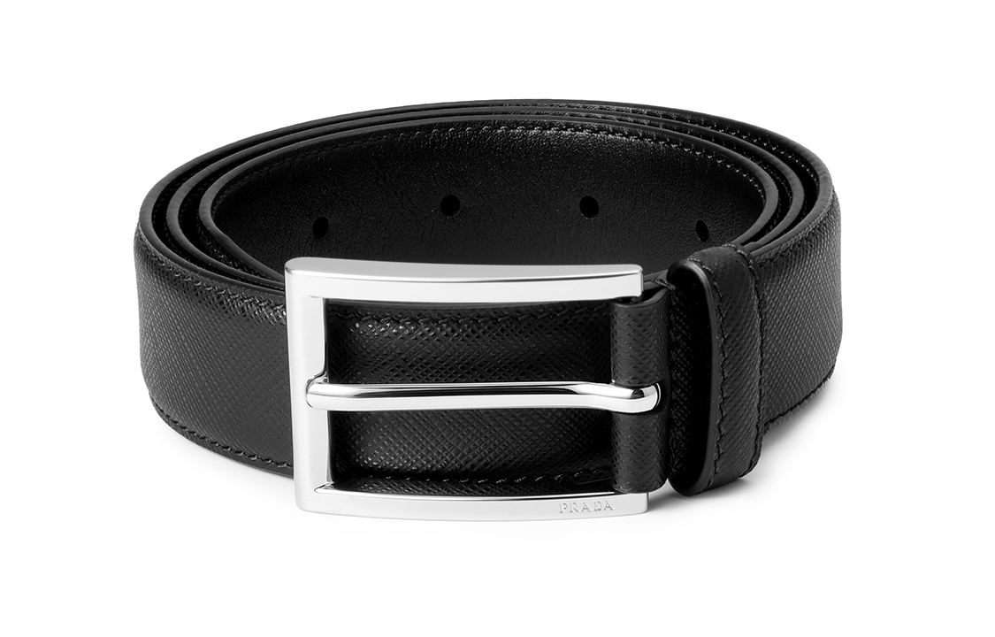 PRADA Cow Leather Belts Men's Black Width 3cm