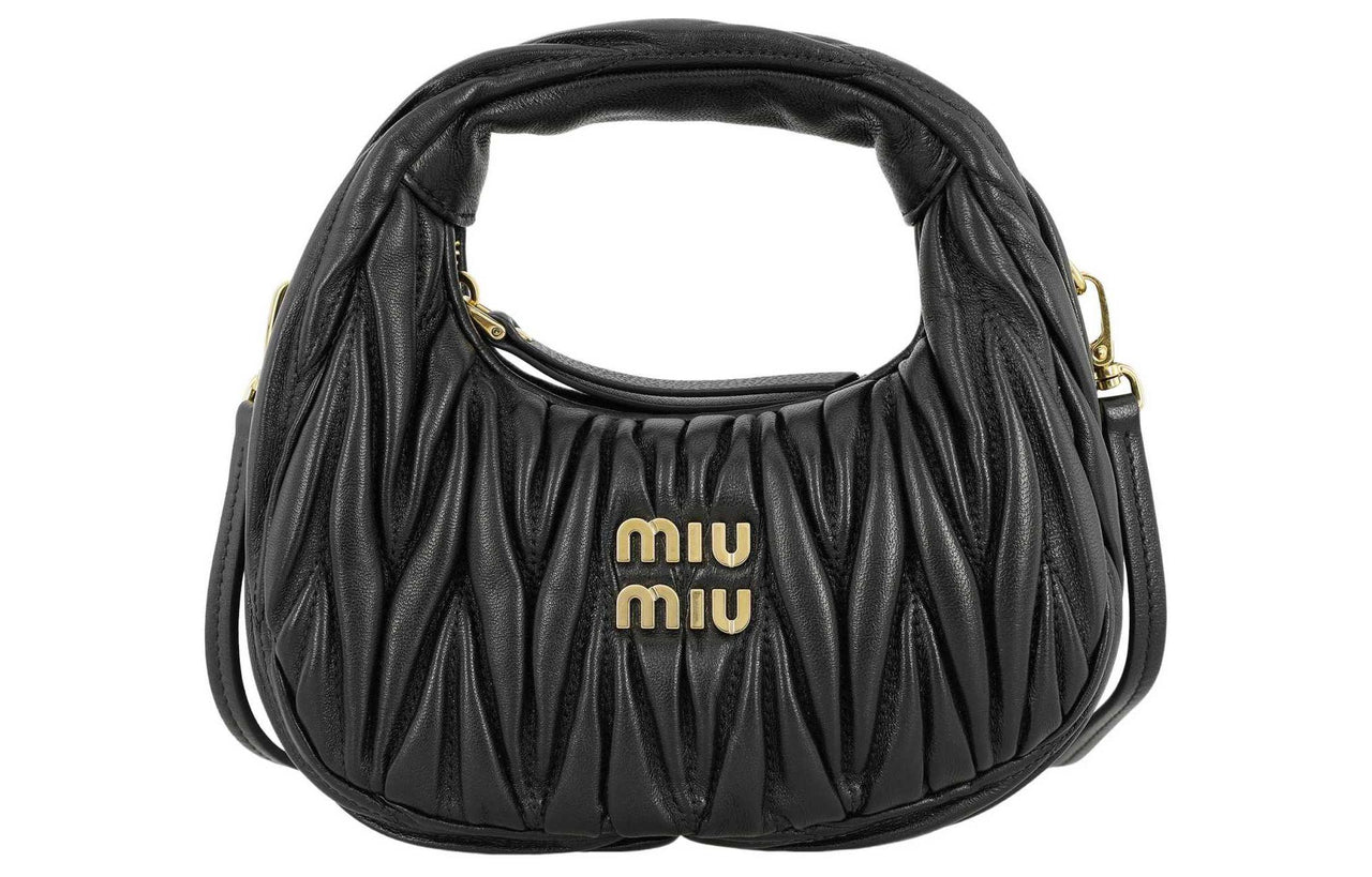 MIU MIU Wander Series Soft Sheep Leather Hobo Bag, Shoulder Bag, Crossbody Handbag Mini Women's Black