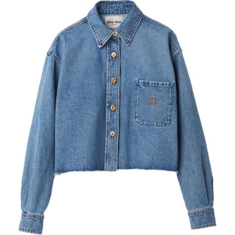 MIU MIU Logo embroidered Cropped Denim Shirt