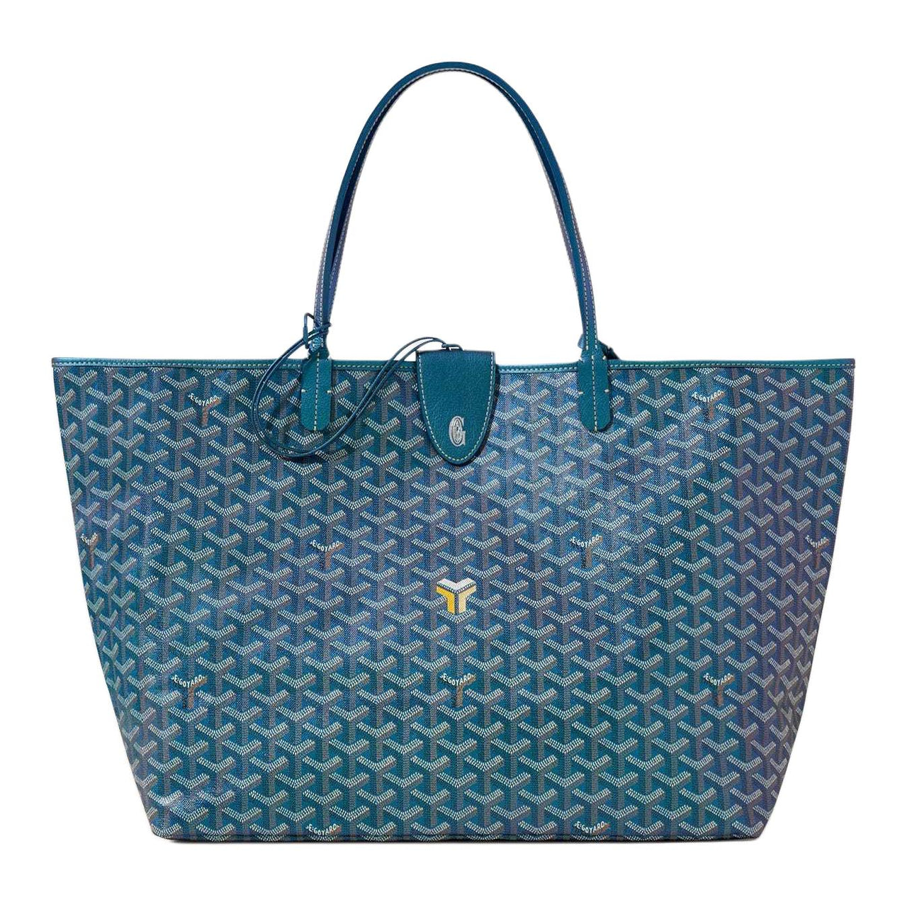 GOYARD Saint Louis Canvas With Leather Tote Bag Shopping Bag Handbag Large Size Unisex Pearl Blue