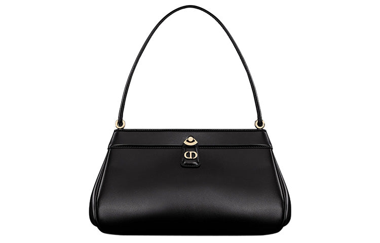 DIOR Key Smooth Finish Cow Leather Handbag Shoulder Bag Medium Size Women's Black