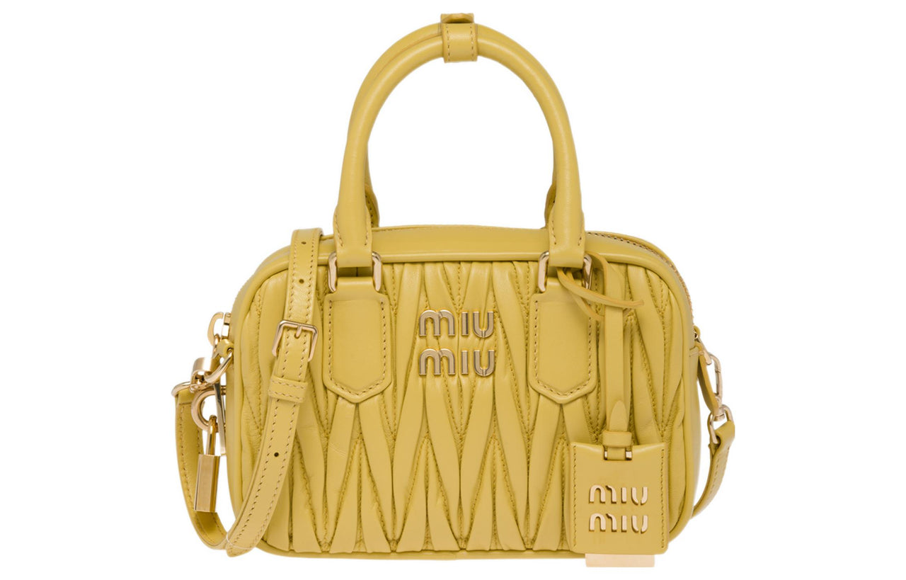 MIU MIU Leather Shoulder Bag Crossbody Bag Handbag Women's Pineapple Yellow
