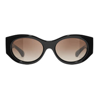 CHANEL Metal Acetate Calfskin Oval Sunglasses Unisex Black