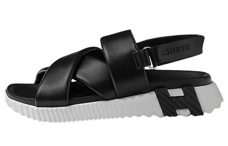 HERMES Electric Beach Sandals Women's Black White