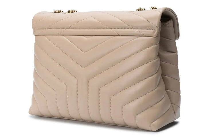 SAINT LAURENT LOULOU Quilted Leather Crossbody Bag, Shoulder Bag Medium Size Women's Beige